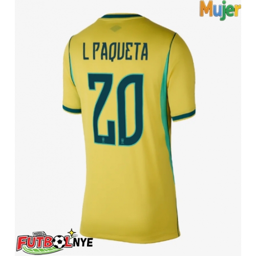 Camiseta Brasil Lucas Paqueta #20 Primera Equipación para mujer Mundial 2026 manga corta